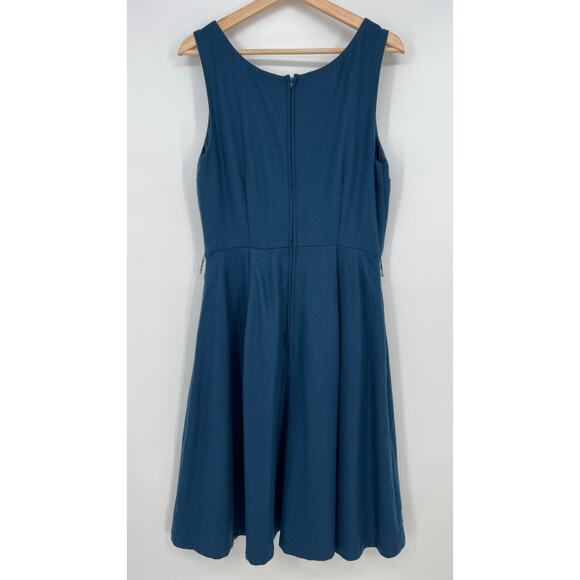 ModCloth Wool Blend Dress Sz 10 Blue A Line Sleeveless Tank Knee Length Pockets - Picture 2 of 11